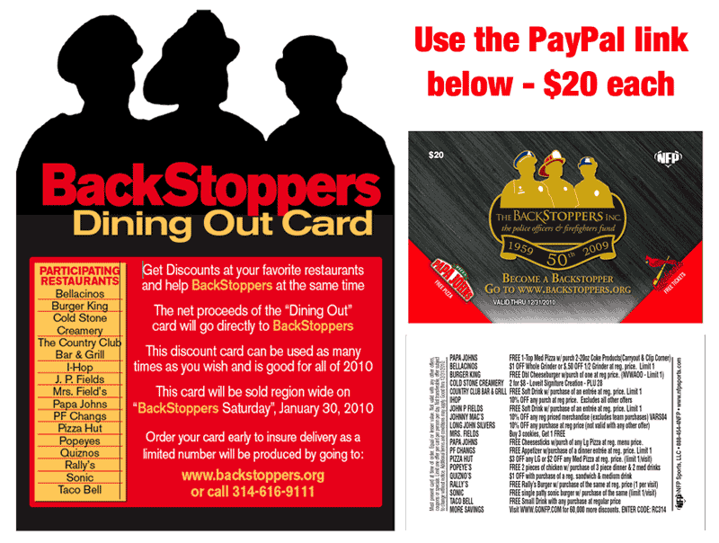 Backstopper Dining out card